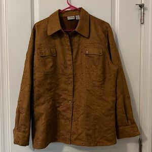 Chico’s button front shirt/jacket . Size 3 . Rust fall color with embroidery